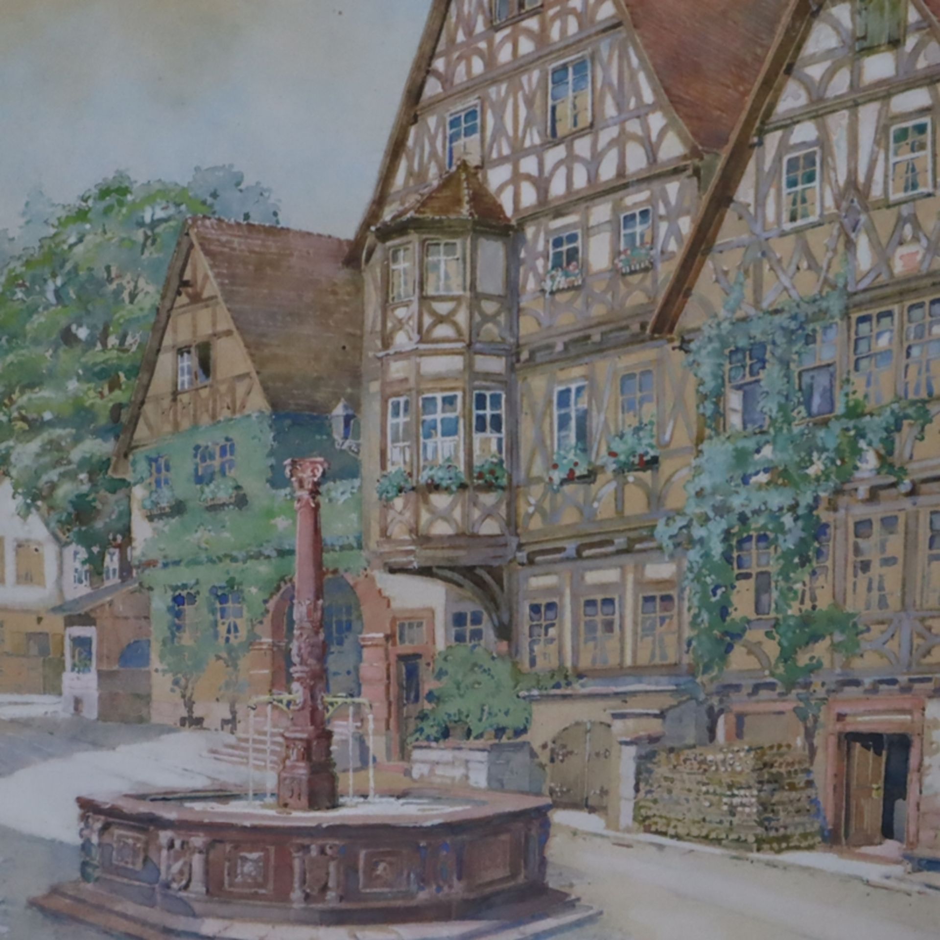 Hintze, H. (20.Jh.) - "Miltenberg", Ansicht von dem alten Marktplatz in Miltenberg, Aquarell auf Pa - Image 6 of 8