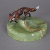Onyxschale mit Fuchs im Stil der Wiener Bronzen - 1. Hälfte 20. Jh., runde Schale aus grünem Onyx, 