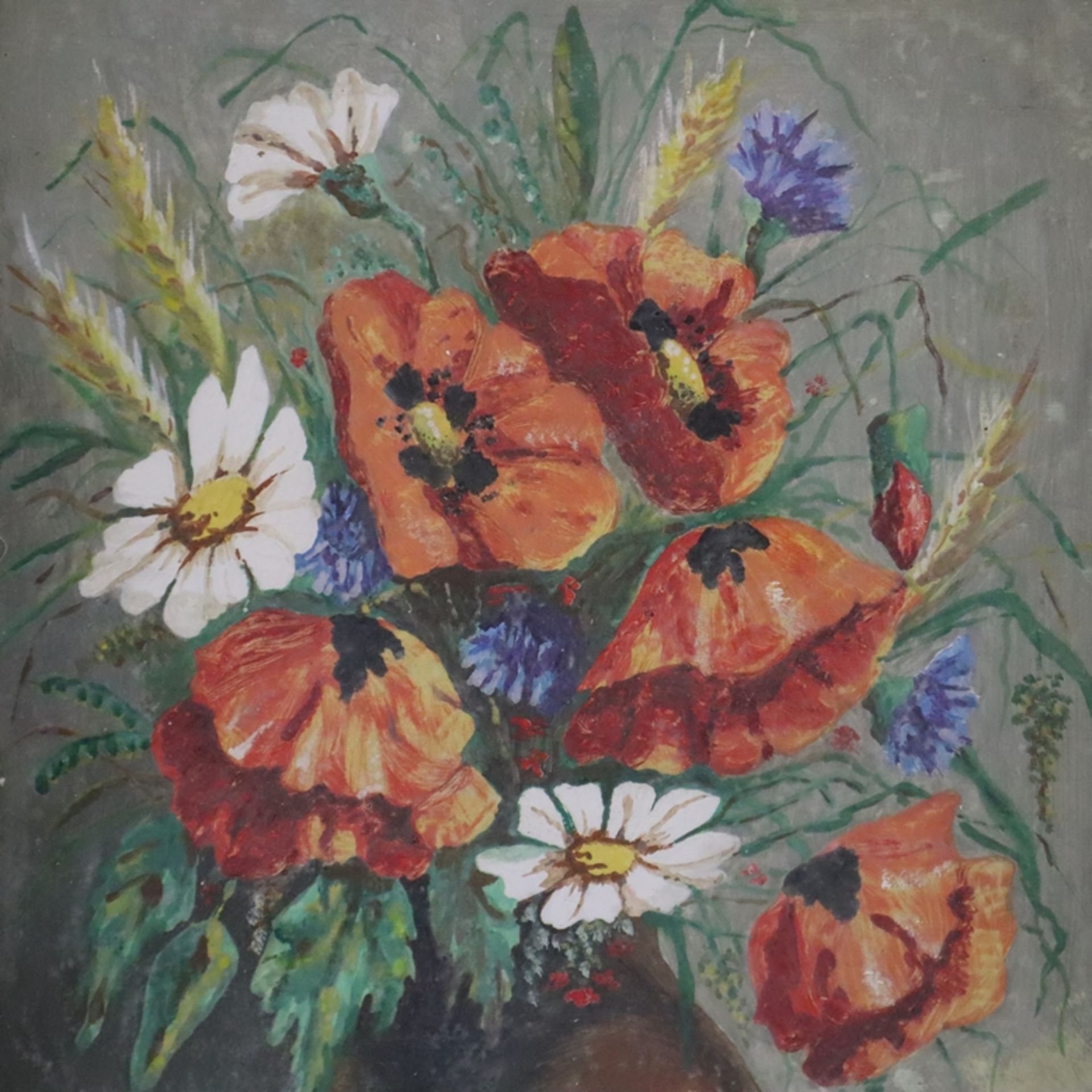 Unbekannte/r Künstler/in (20.Jh.) - Stillleben mit Feldblumen in Vase, Gouache auf Karton, unten re - Bild 3 aus 5
