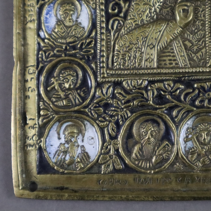 Reiseikone "Hl. Nikolaus" - Russland, 19.Jh., Bronzelegierung, blau-weiß emailliert, Bildfeld mit r - Image 6 of 9