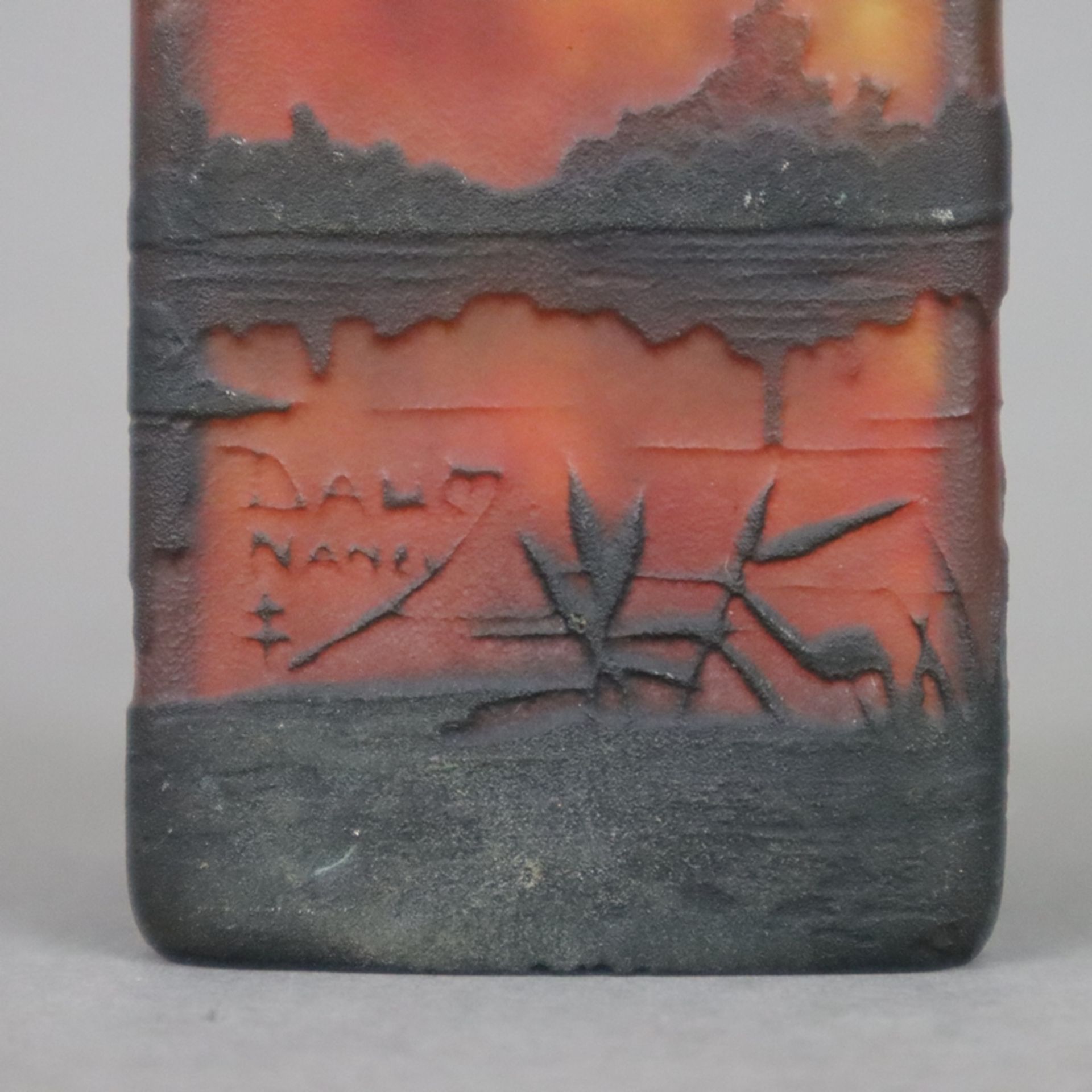 Miniaturvase "Paysage, soleil couchant" - Daum Frères, Nancy, hochrechteckig, Überfangglas, farblos - Bild 7 aus 10