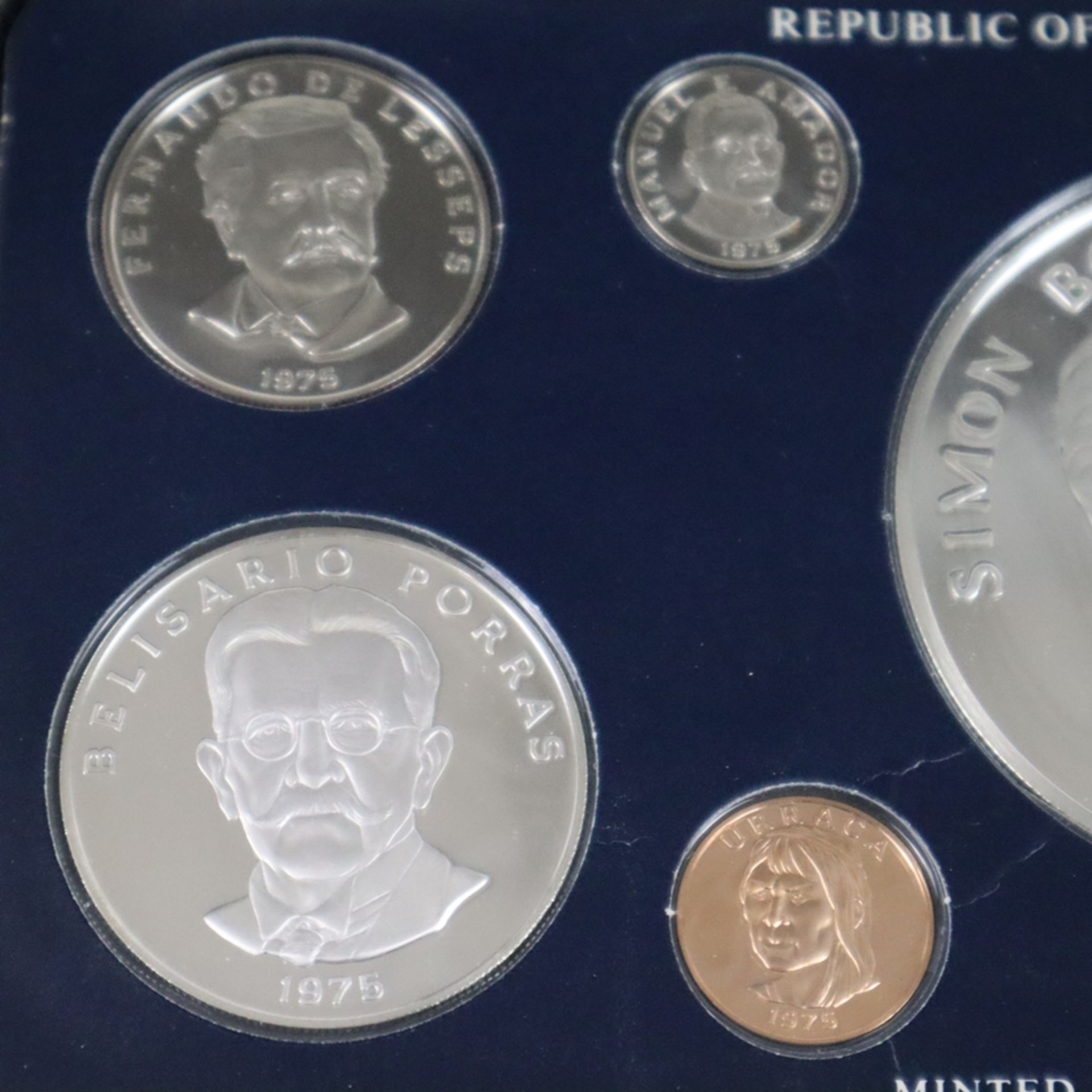 Münzset Republik of Panama 1975 - 925er Silber, Republik Of Panama Proof Set, Franklin Mint, 9 Münz - Bild 3 aus 5