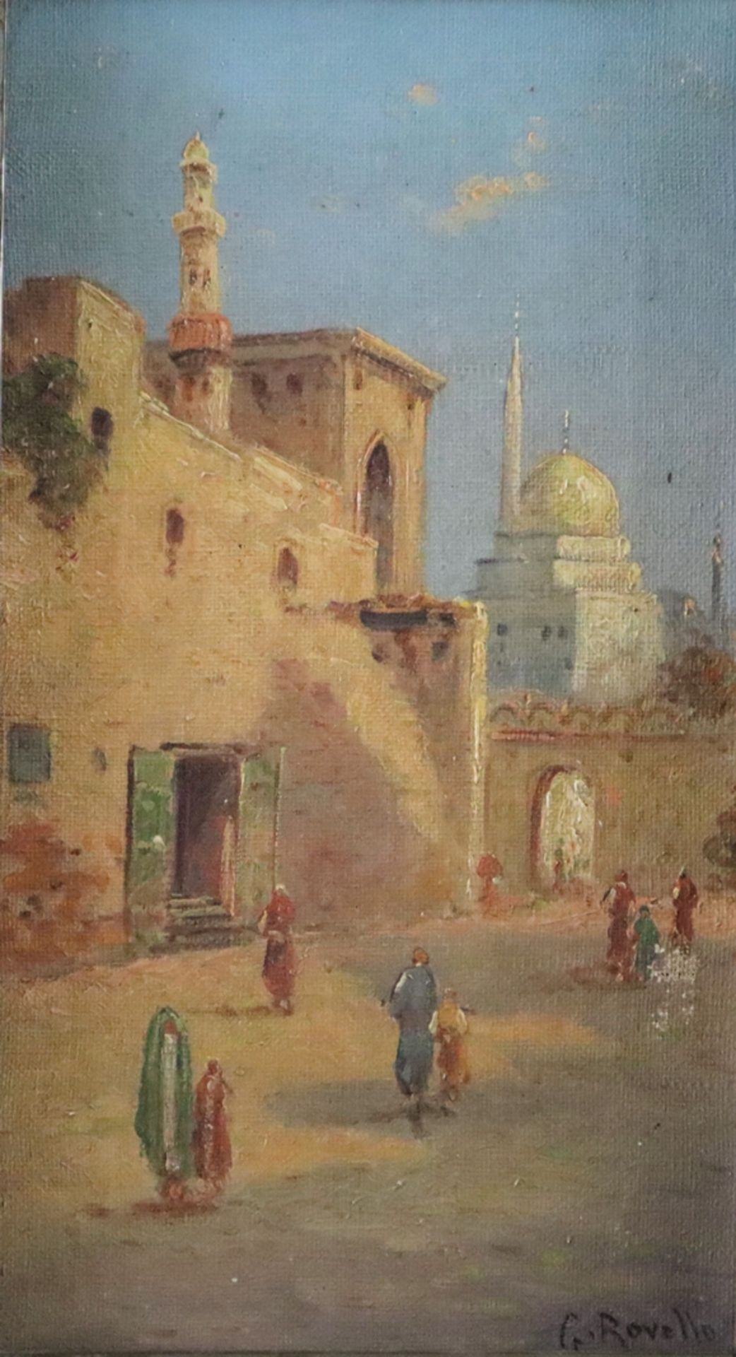 Rovello, G. (20. Jh.) - Orientalische Straßenszene mit Figurenstaffage, Öl auf Leinwand, unten rech