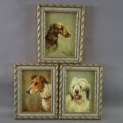 Benson -engl. Maler 20.Jh.- Drei Hundeportraits: Deerhound / Old English Shepard / Smooth Fox Terri