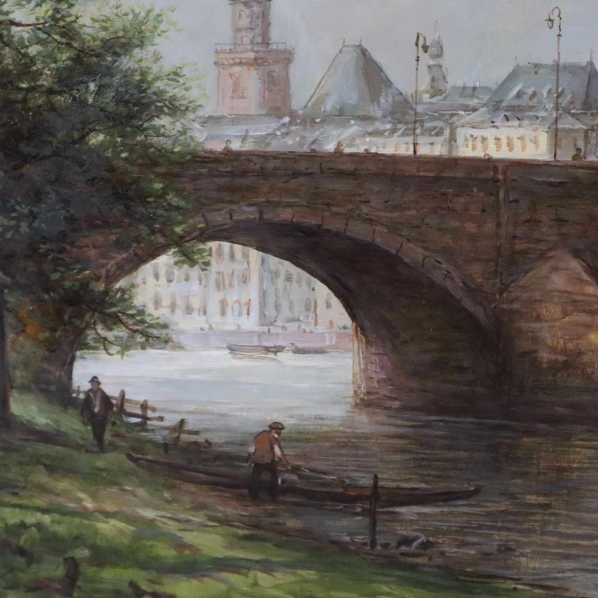 Wolf, Heinz J. (1924-?) - Ansicht von Frankfurt mit alter Brücke und Dom St. Bartholomäus, Öl auf L - Image 4 of 9