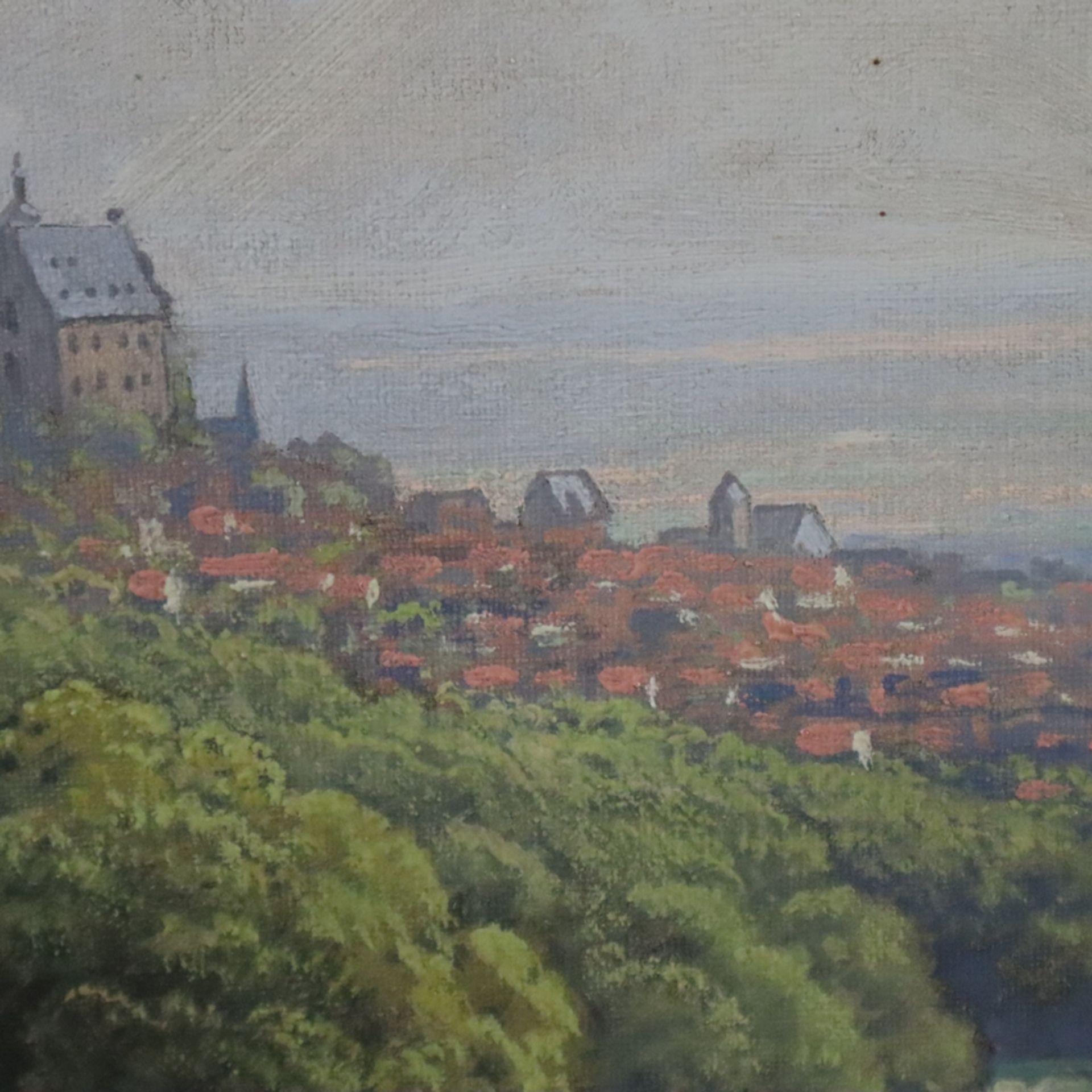 Mohr, Johann Georg (1864 -Frankfurt am Main- 1943) - Taunuslandschaft mit Blick auf Kronberg, Öl au - Bild 5 aus 10