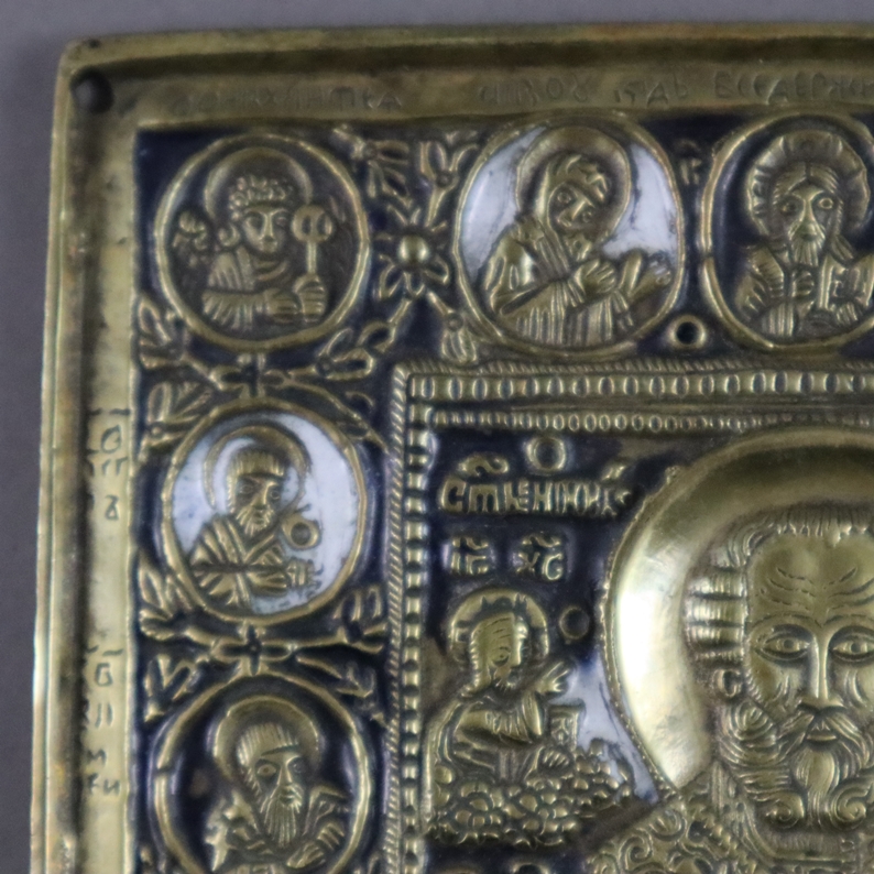 Reiseikone "Hl. Nikolaus" - Russland, 19.Jh., Bronzelegierung, blau-weiß emailliert, Bildfeld mit r - Image 4 of 9