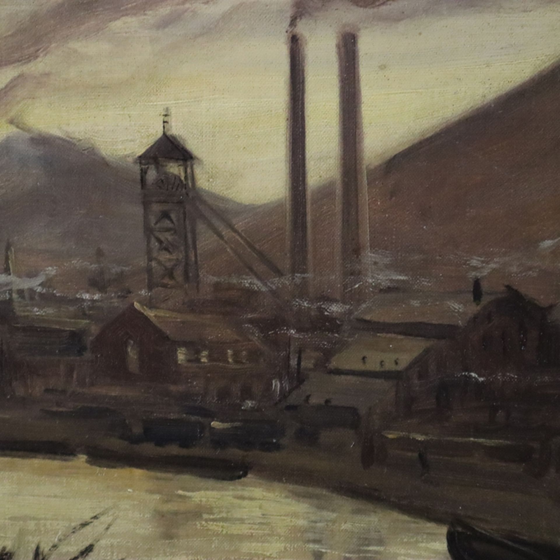 Unbekannte/r Künstler/in (20.Jh.) - Industrielandschaft, um 1920, Öl auf Leinwand, unten links unle - Image 4 of 15