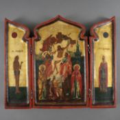 Reise-Triptychon mit Kreuzabnahme - Russland, 19. Jh., Temperamalerei mit Gold auf Holz, Mittelteil