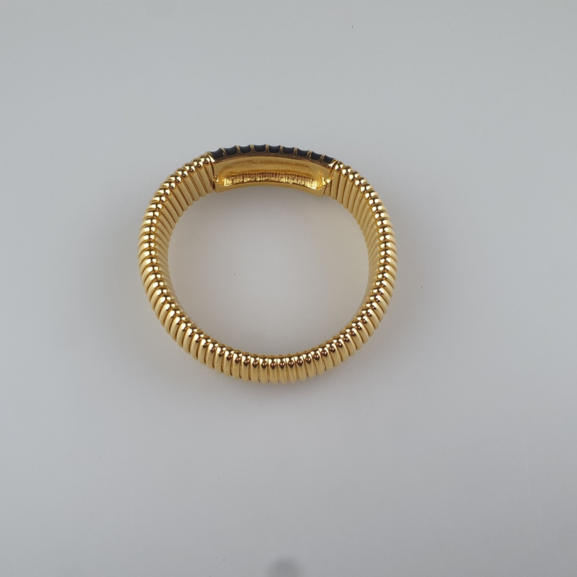 Vintage-Armband - NAPIER / USA, goldfarbenes Metall, flexibles Band mit festem schwarz emailliertem - Bild 5 aus 5
