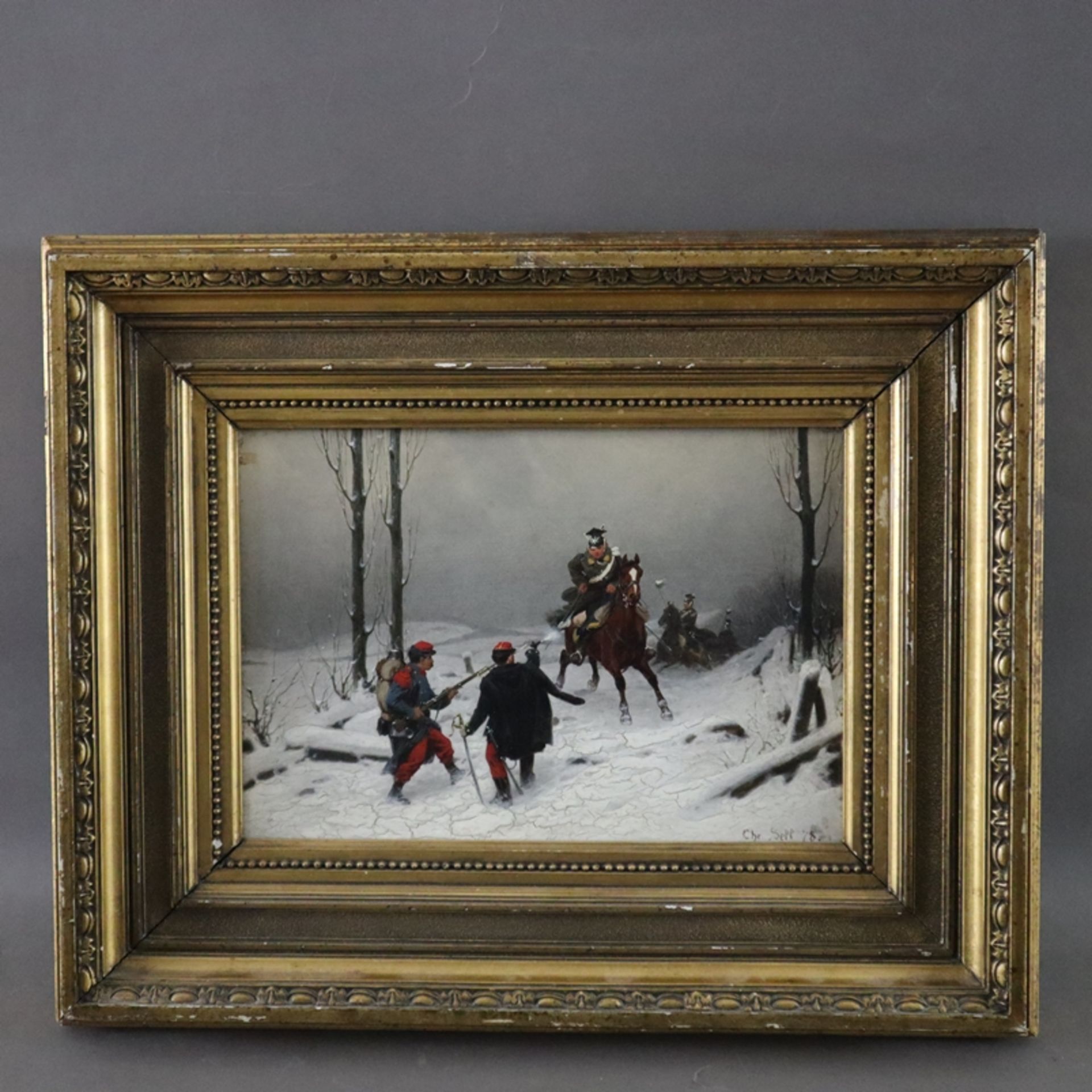 Sell, Christian d. Ä. (1831 Altona - 1883 Düsseldorf) - Winterszene aus dem deutsch-französischen K - Bild 2 aus 8