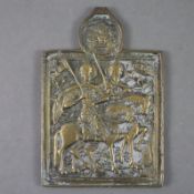 Reiseikone "Boris und Gleb" - Russland, 19. Jh., Bronzelegierung, Reliefdarstellung der ersten kano
