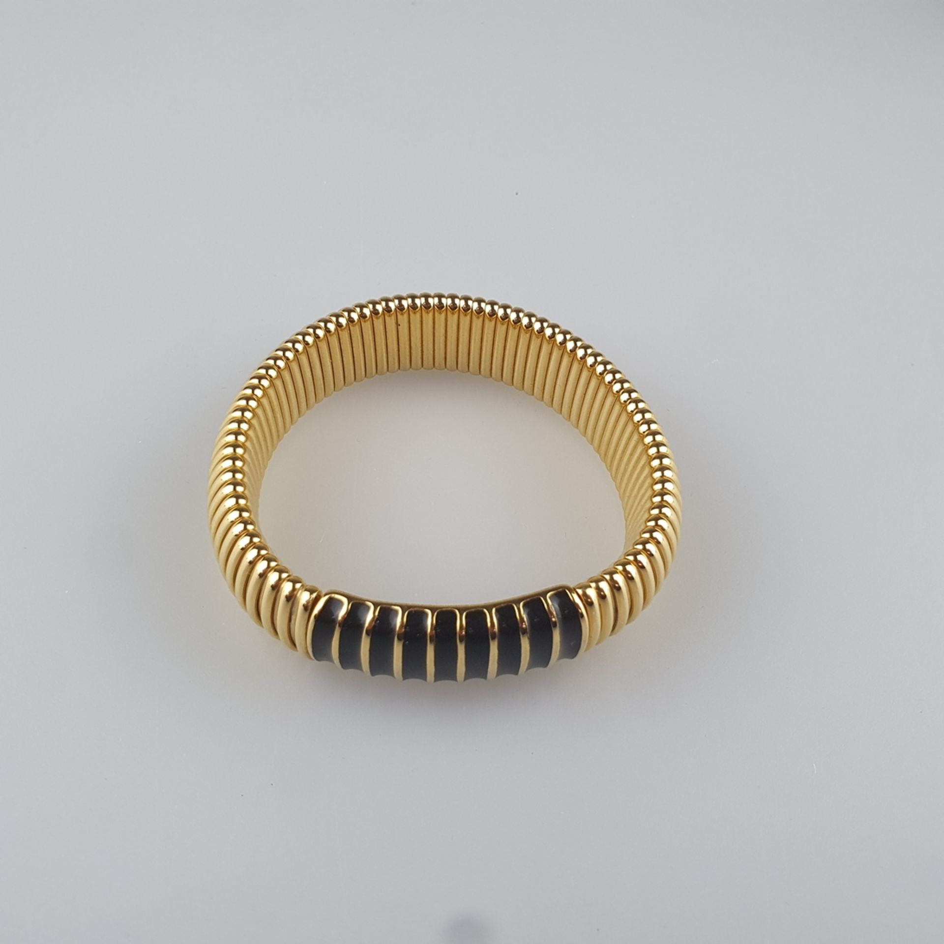 Vintage-Armband - NAPIER / USA, goldfarbenes Metall, flexibles Band mit festem schwarz emailliertem - Bild 2 aus 5