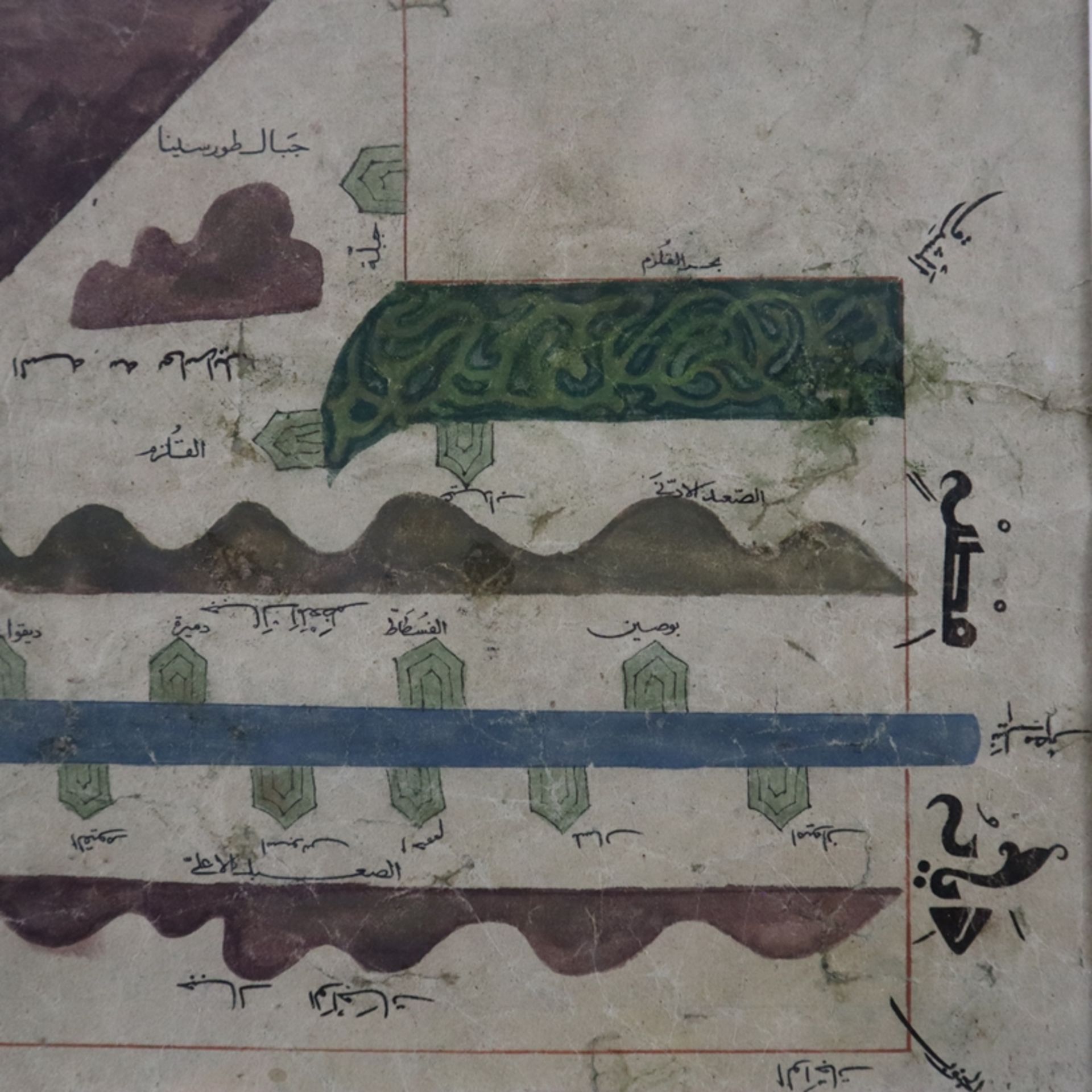 Illuminiertes Blatt - Tusche, Farben und Gold auf Papier, arabische Kalligrafie und Beschriftung, S - Image 6 of 7
