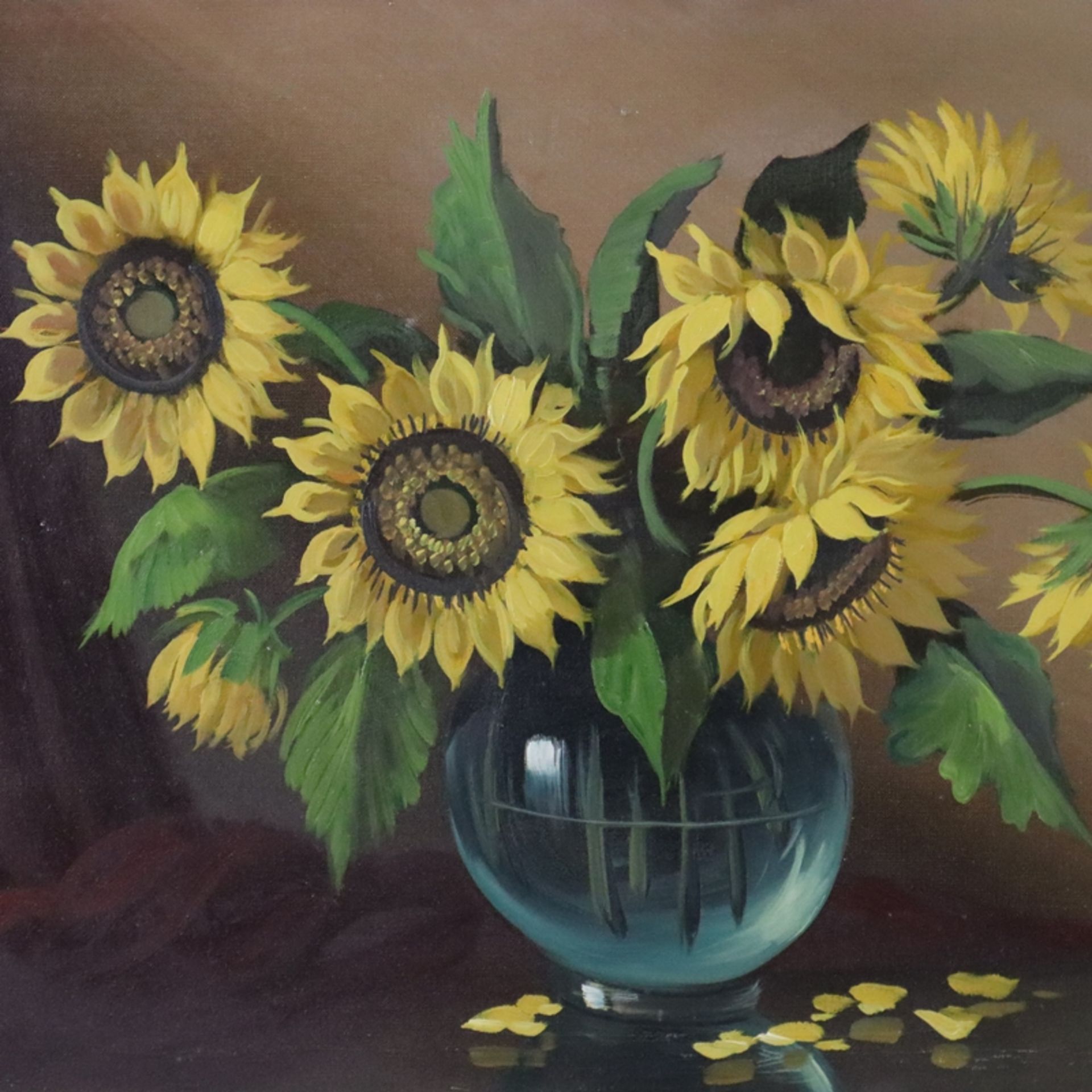 Hofman, H. - Sonnenblumen in Glasvase, Öl auf Leinwand, rechts unten signiert, ca. 50 x 70 cm, mit  - Bild 3 aus 8