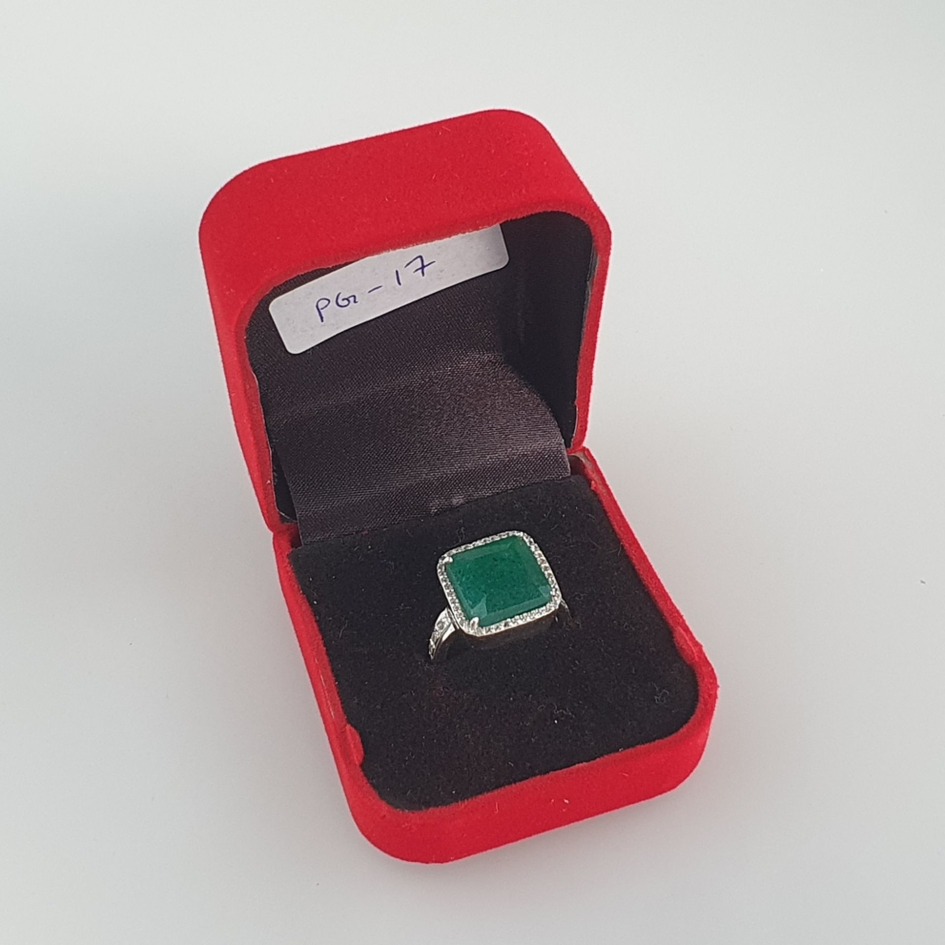 Silberring mit Smaragd - Sterling Silber, gestempelt, rechteckiger Ringkopf besetzt mit Smaragd im - Image 9 of 9