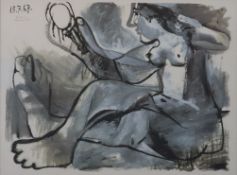 Picasso, Pablo (1881 Malaga -1973 Mougins) - Frauenakt mit Spiegel, Farblithographie, oben links in