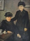 Unbekannte/r Künstler/in (um 1900/ Anfang 20. Jh.) - Zwei Witwen am Kaffeetisch, Öl auf Platte, unt