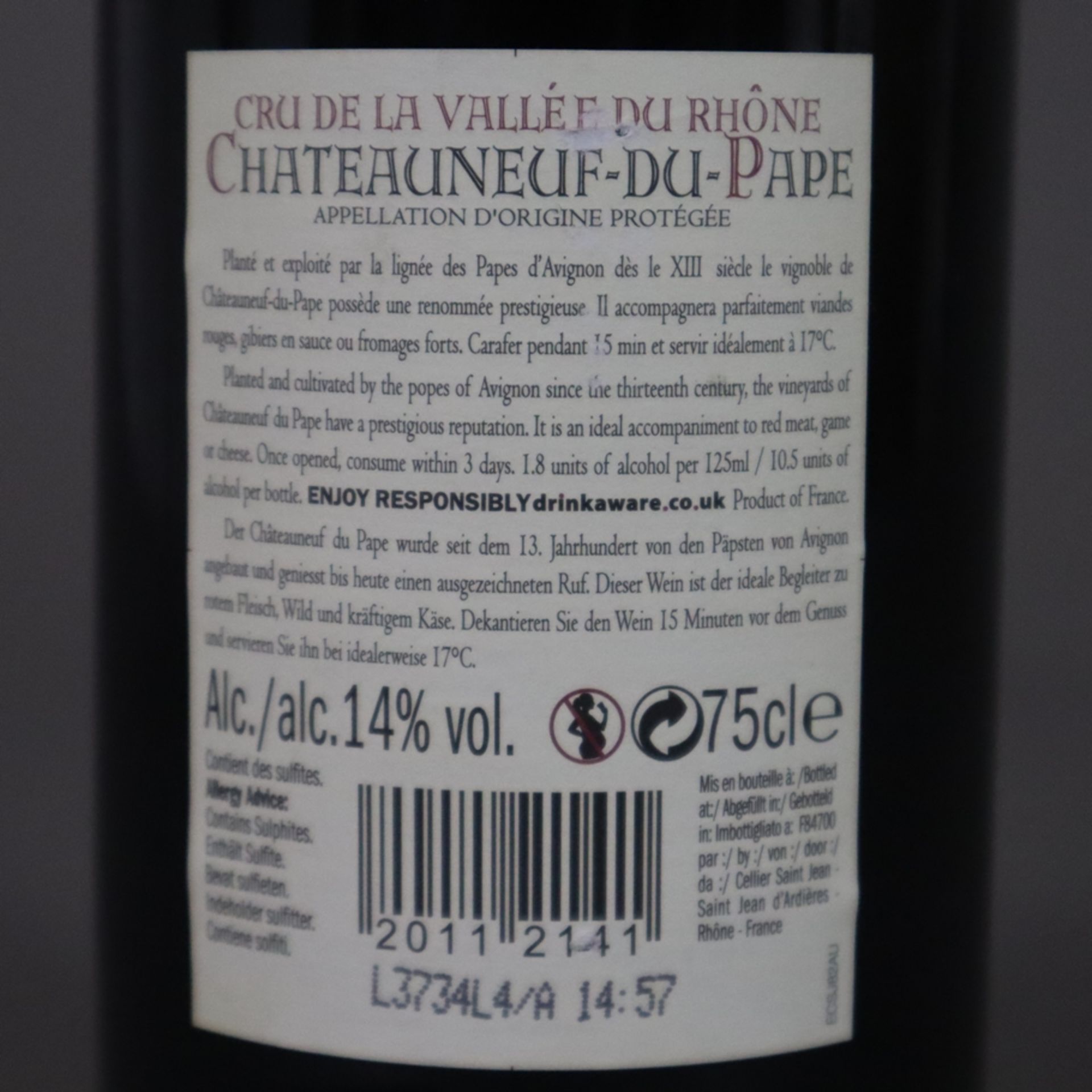 Wein - 2012 Cru de la Vallée du Rhône Châteauneuf-du-Pape Rhône, France, 75 cl, 14% - Bild 6 aus 6
