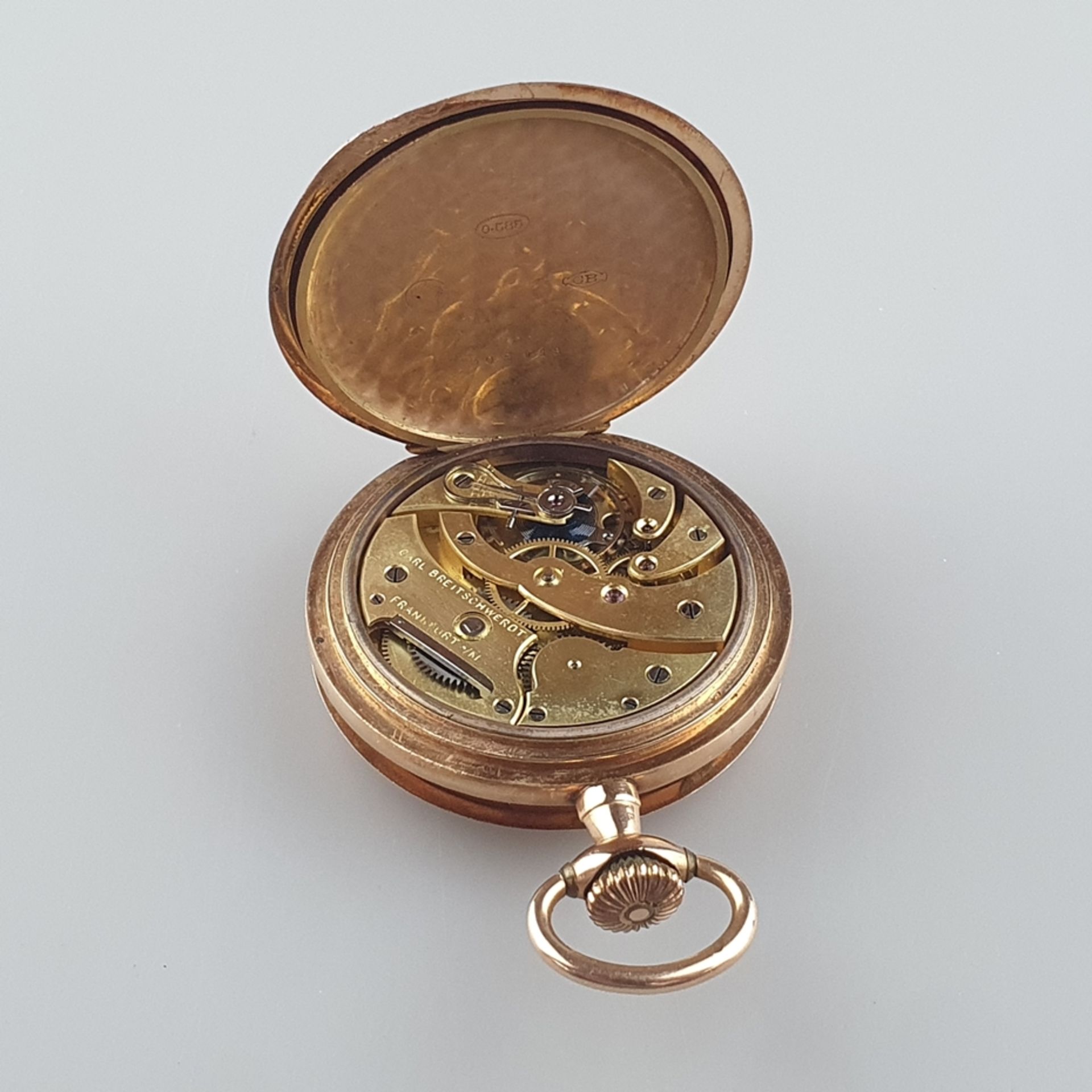 Savonnette-Herrentaschenuhr - Carl Breitschwerdt, Frankfurt a.M., Gelbgold 585/000, Punzen u.a. Sch - Bild 7 aus 8