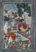 Indische Miniaturmalereien - Indien, wohl ausgehende Mogulzeit, mehrfigurige Karawanenszenerie mit 