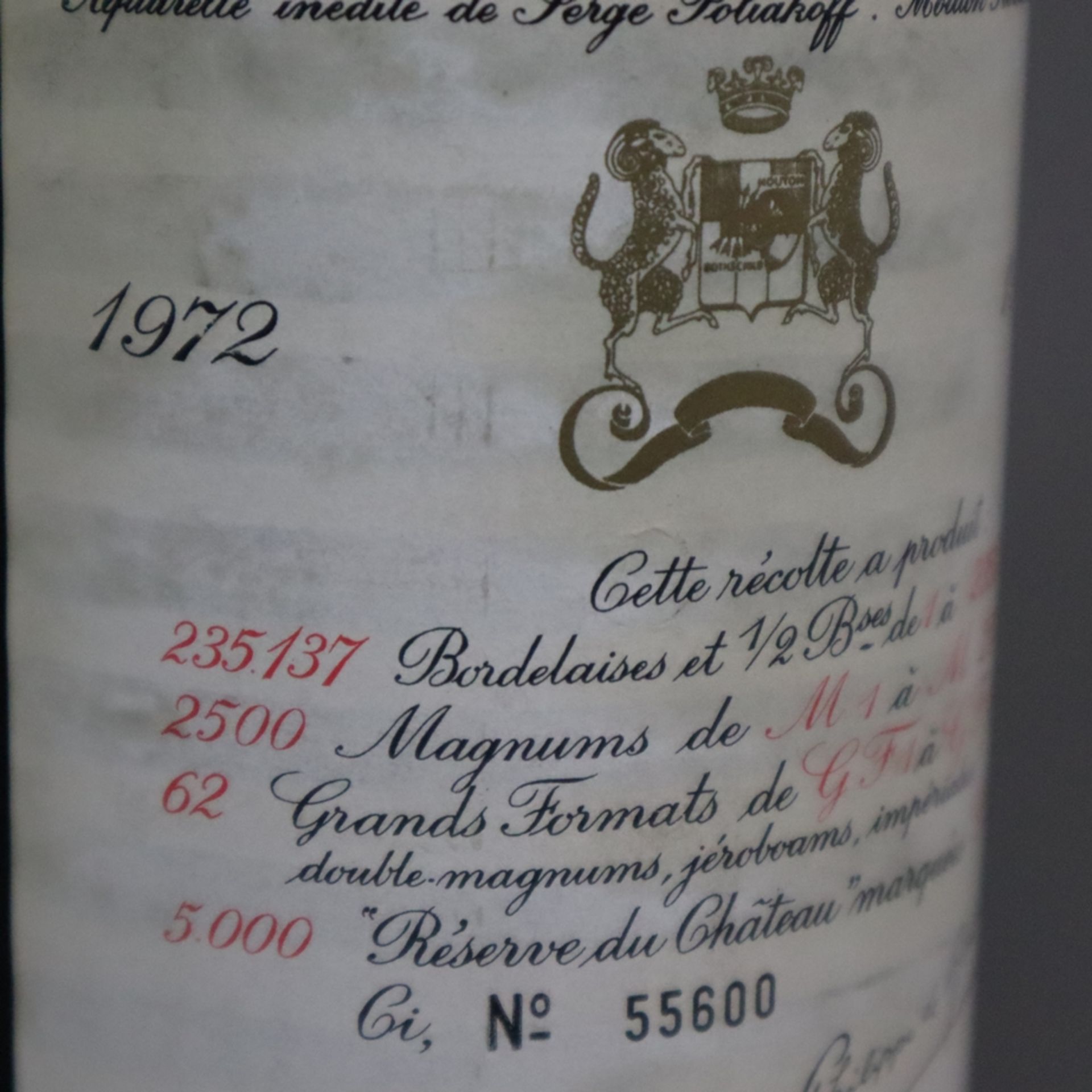 Wein - 1972 Château Mouton Rothschild, Pauillac, France - Bild 5 aus 7