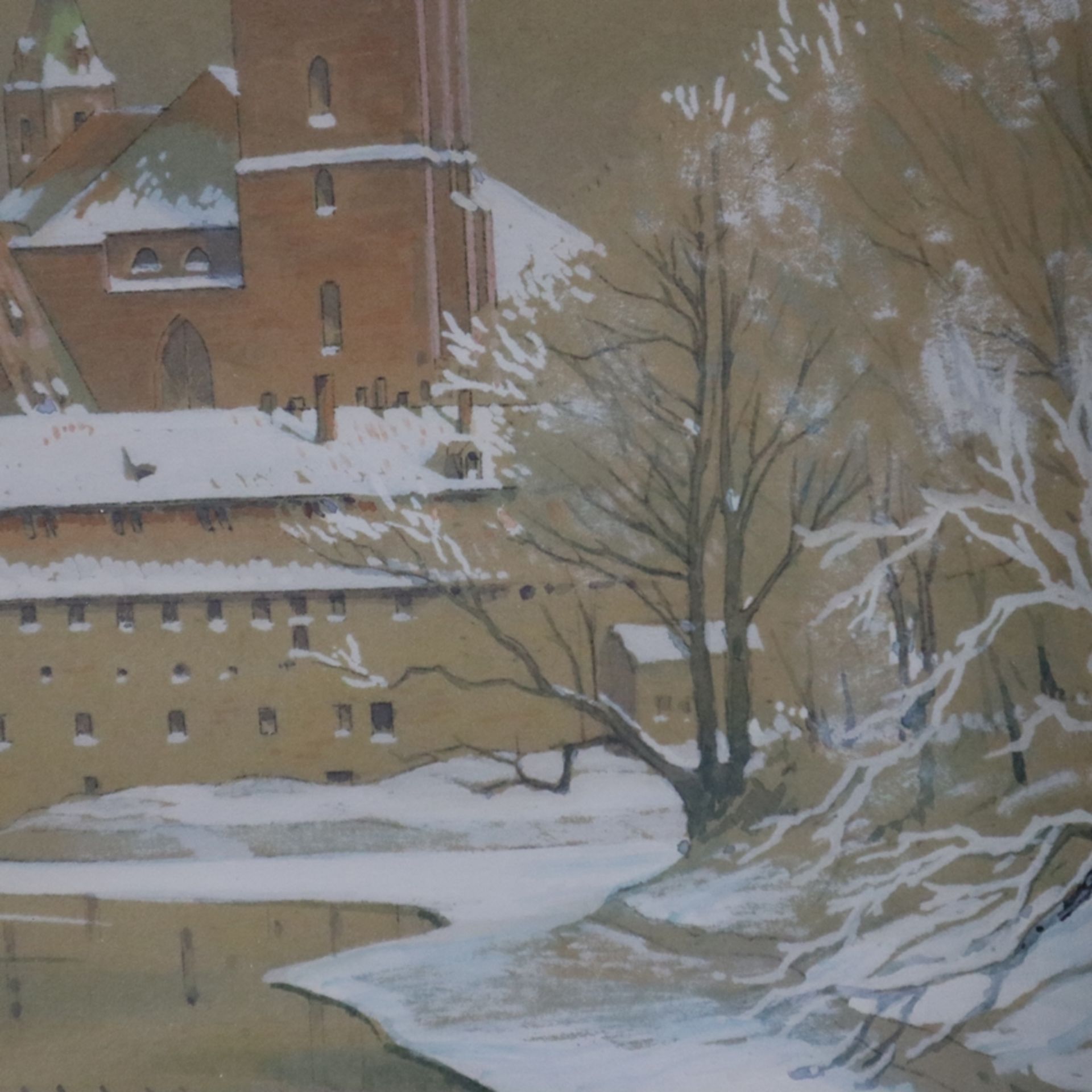 Eisold, R. (20. Jh.) - Blick auf verschneite Stadtarchitektur, 1947, Aquarell auf braunem Papier, u - Bild 7 aus 8