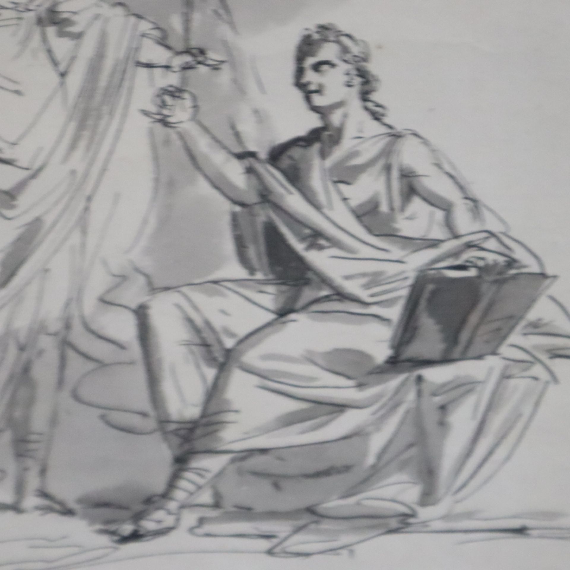 Neoklassizistische/r Künstler/in um 1800 - Junge Damen im Künstleratelier, lavierte Federzeichnung - Bild 4 aus 11
