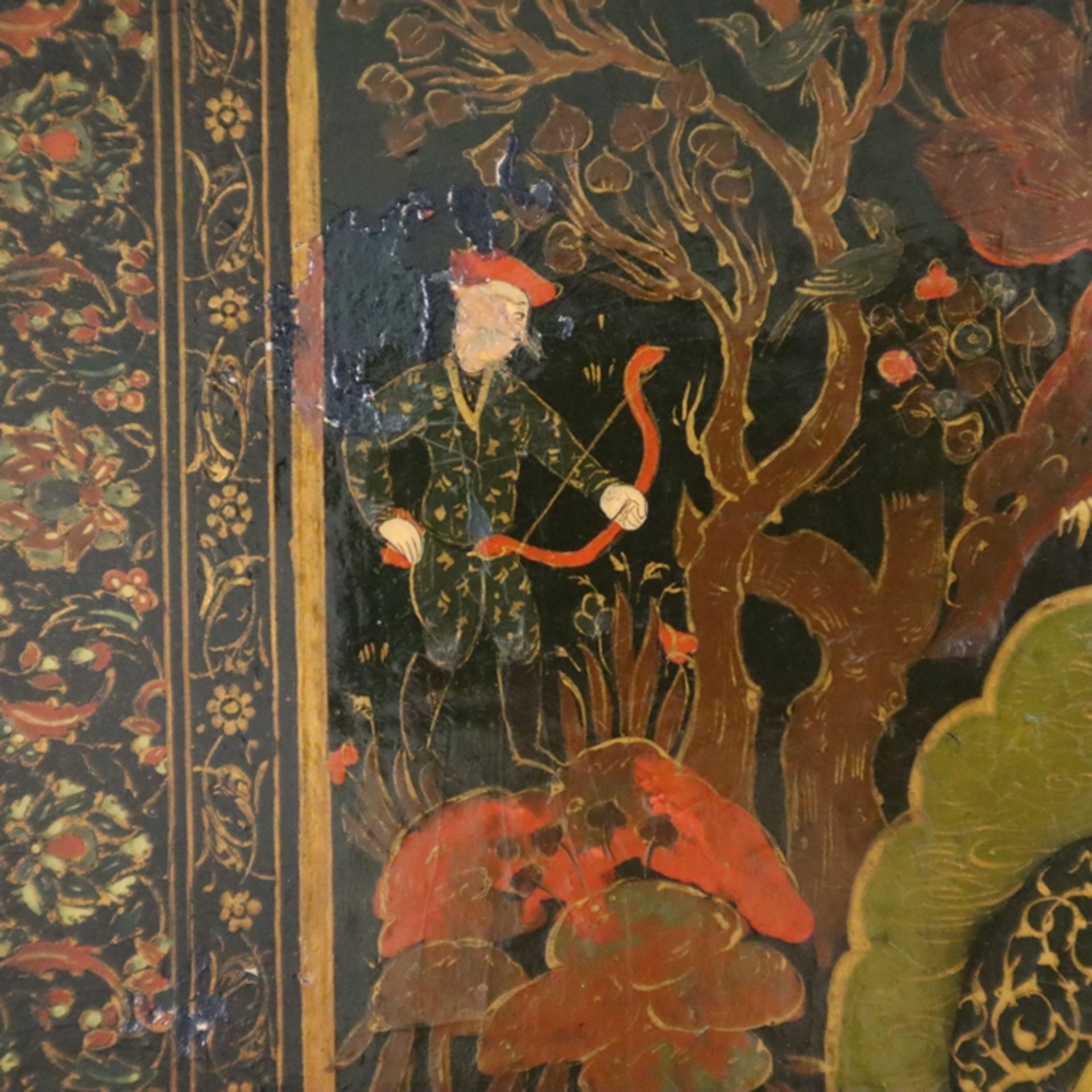 Bucheinband mit Lederrücken - Persien, Papiermaché, mit Lackfarben und Gold, Leder, allseits aufwän - Bild 9 aus 10