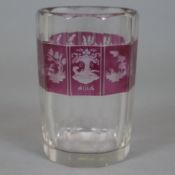 Biedermeier-Freundschaftsbecher - um 1840, farbloses Glas, gerade Becherform, zehnfach facettiert,