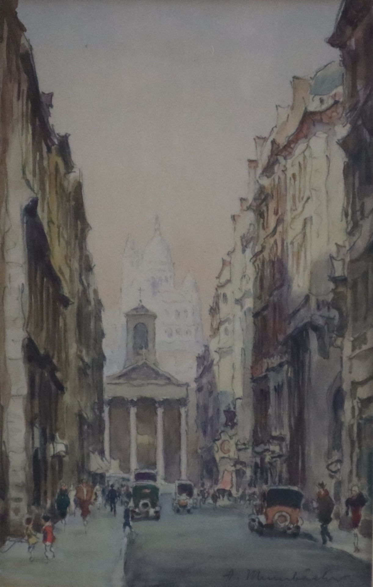 Mumbächer, Alfred (1888 Mainz - 1953 ebenda) - Pariser Straßenszene mit Blick auf Sacré-Cœur de Mon