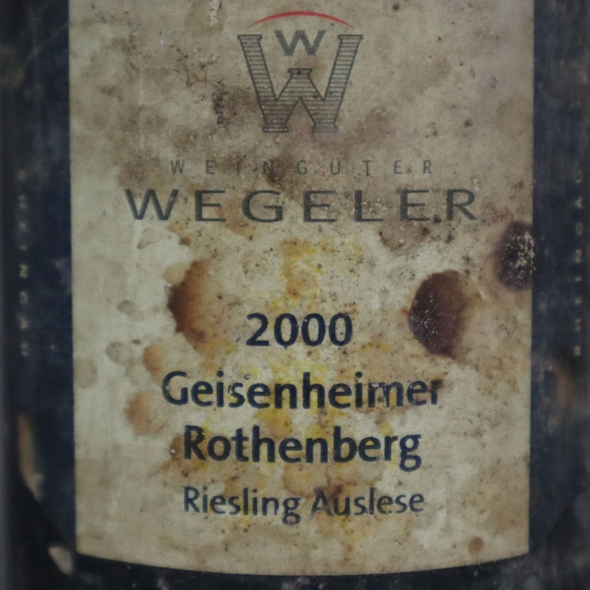Wein - 2000 Geisenheim Rotenberg, Wegeler, Riesling Auslese, Füllstand: Into Neck, Flasche und Etik - Bild 4 aus 5
