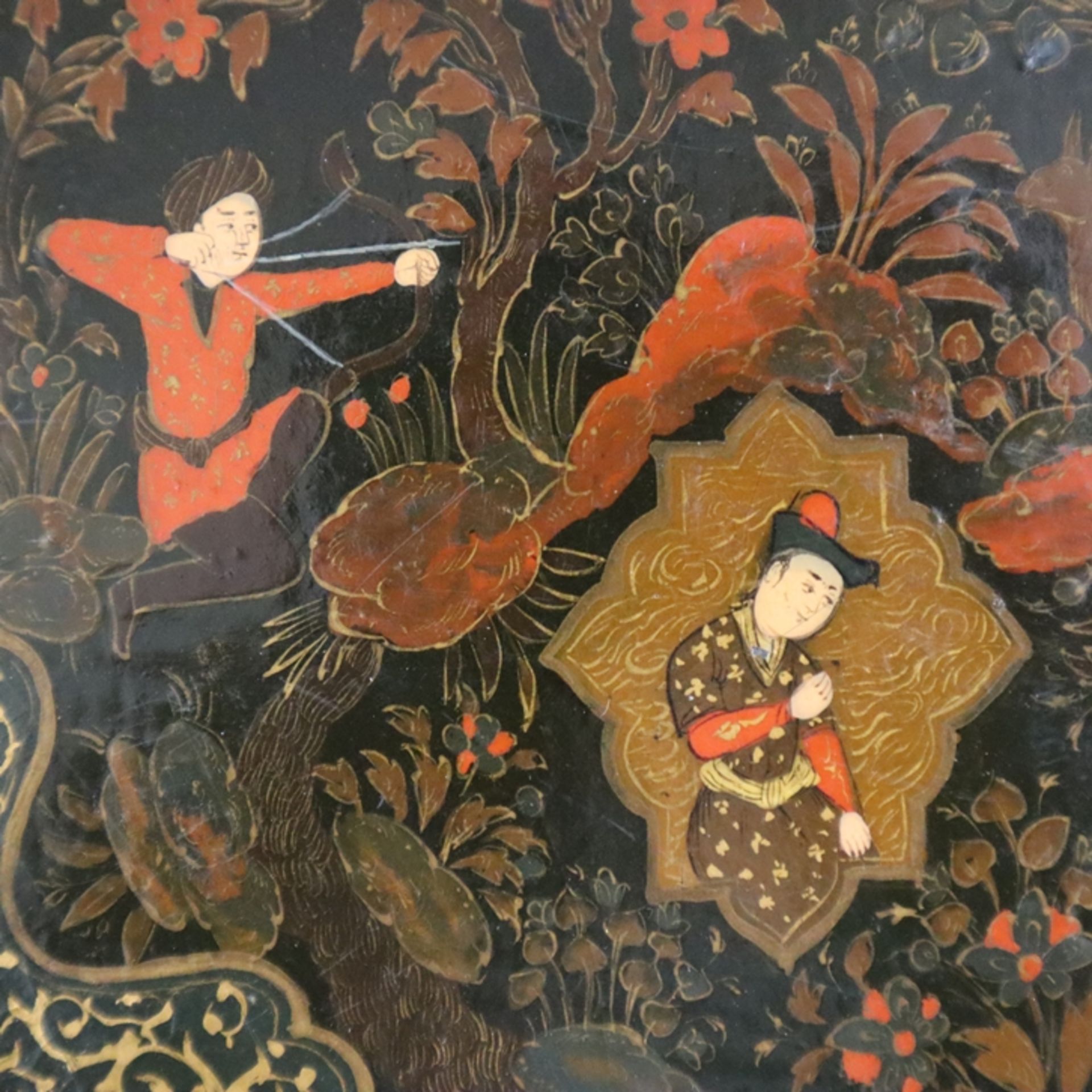 Bucheinband mit Lederrücken - Persien, Papiermaché, mit Lackfarben und Gold, Leder, allseits aufwän - Bild 3 aus 10