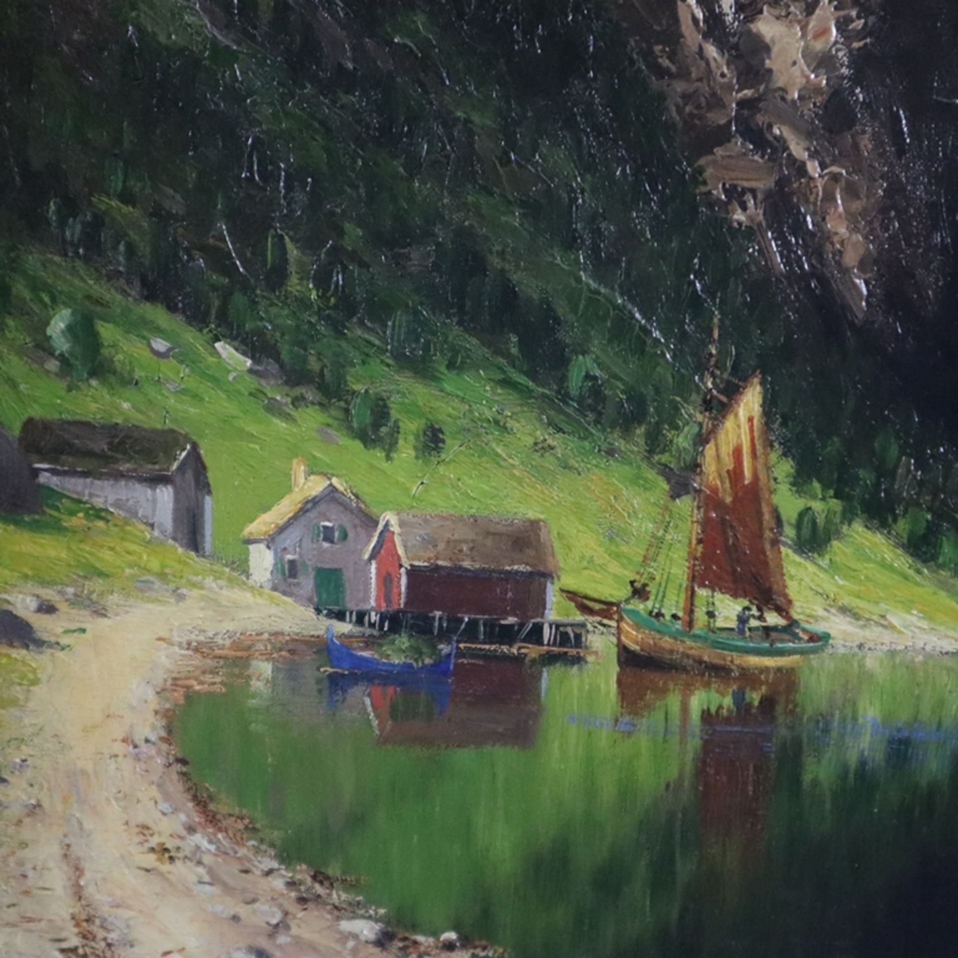 Grüttefin-Kiekebusch, Elisabeth (1871, Kettwig - im 20. Jh.) - "Im Jössingfjord", Öl auf Leinwand, - Bild 4 aus 12