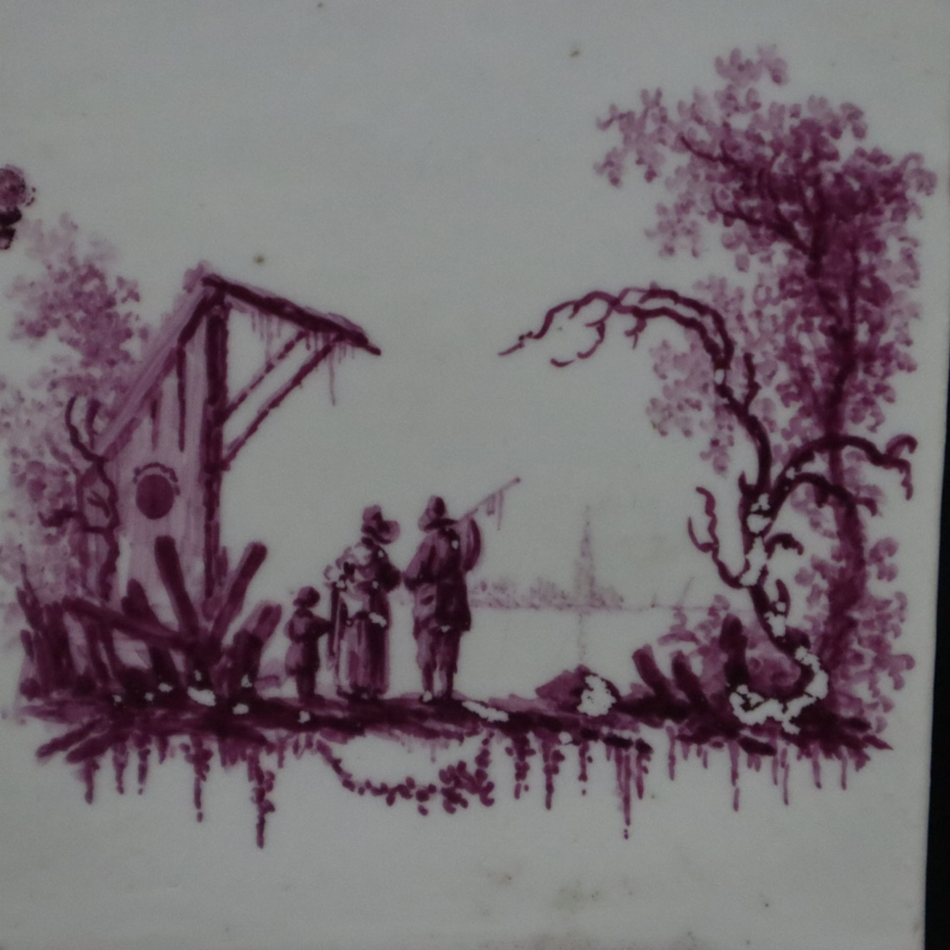 Zwei Teedosen - 18. Jh., Porzellan, purpurrote Camaieumalerei, 1x Höchst um 1760, zylindrischer Kor - Bild 8 aus 10