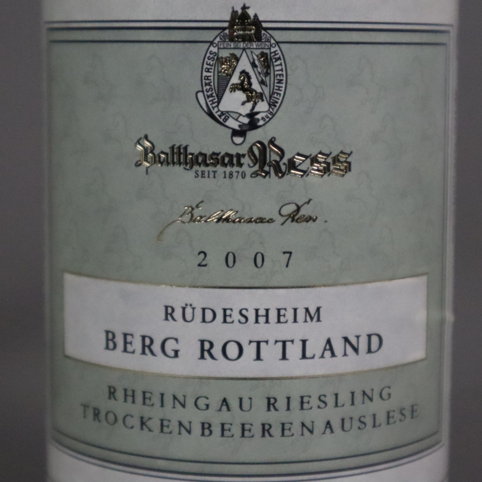 Wein - 2 Flaschen 2007 Rüdesheim Berg Rottland Riesling Trockenbeerenauslese, je 375 ml, Füllstand: - Bild 4 aus 6