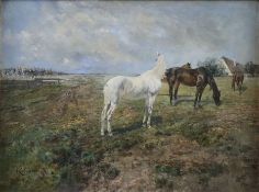 Ebner, Richard (1860-1911) - Auf der Pferdekoppel, Öl auf Leinwand, unten links signiert "R. Ebner"