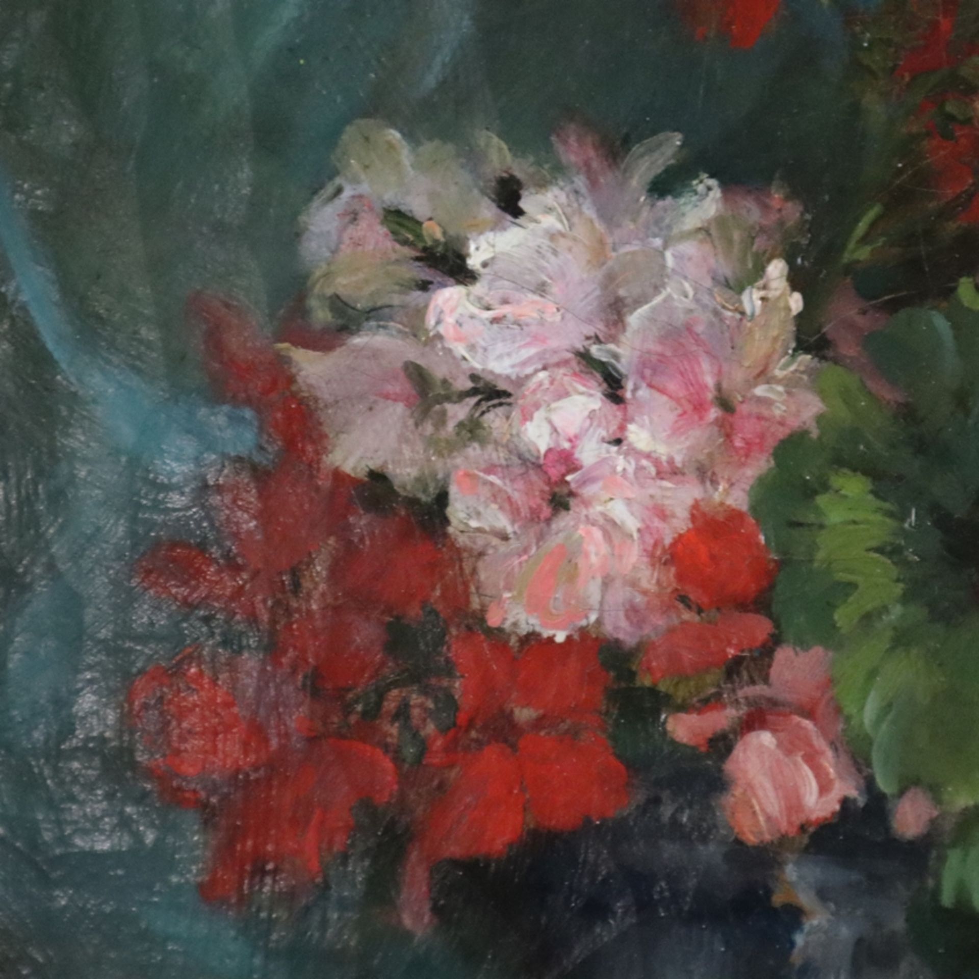 Dumarc Roy, P. -Ende 19.Jh.- Stillleben mit Geranientopf und Rosenblüten, Öl auf Leinwand, rechts u - Bild 4 aus 7