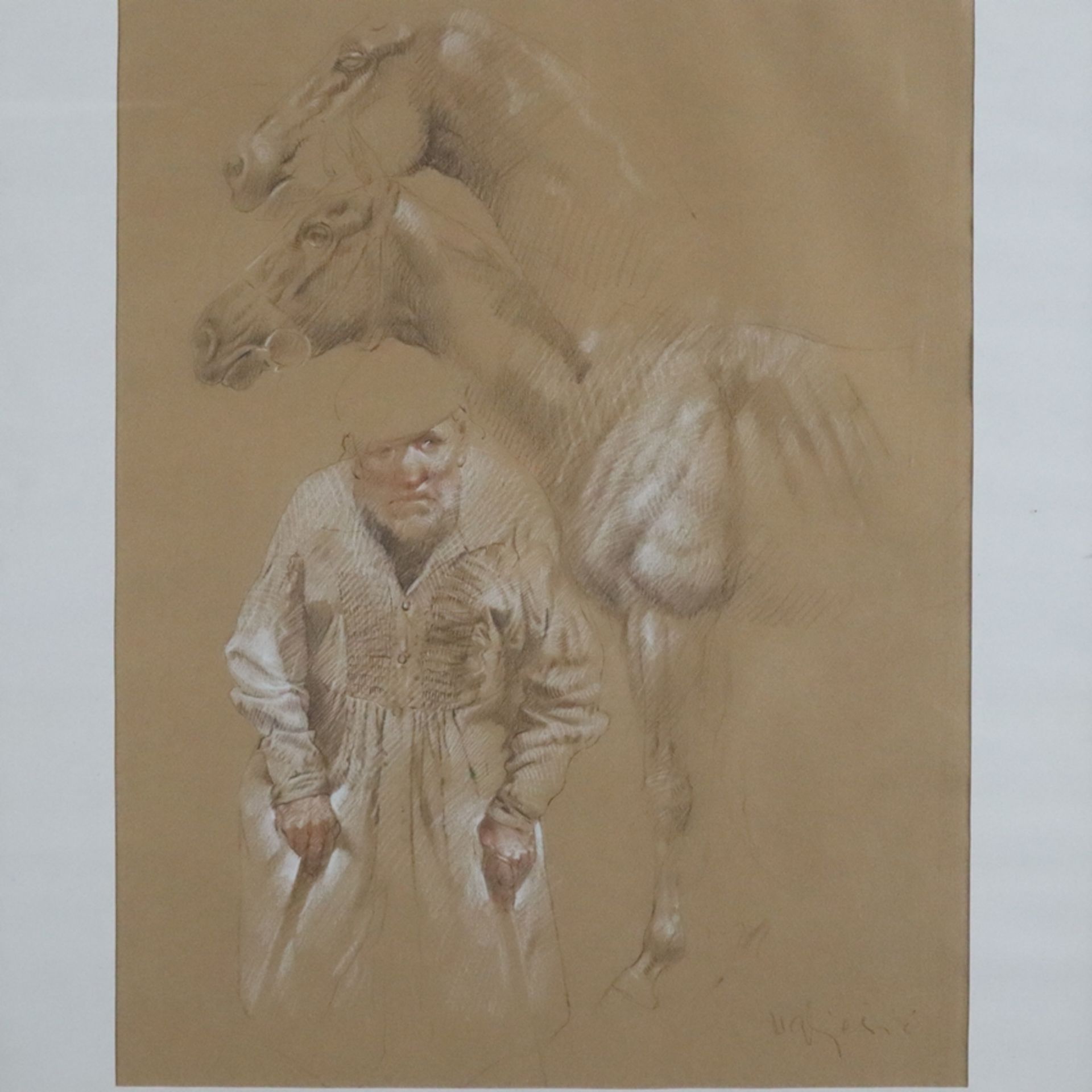 Ugljesic, Nebojsa (1940 Jastrebarsko - 1985) - Studienblatt mit zwei Pferdeköpfen und einem alten M