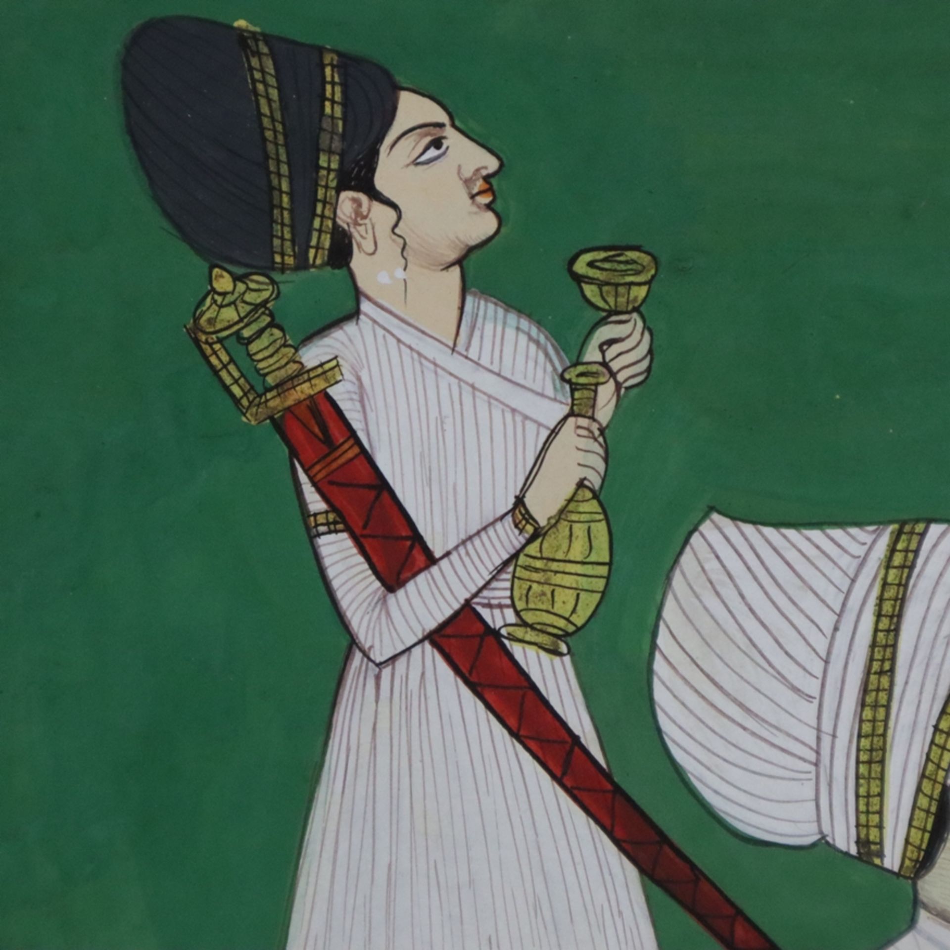 Indische Miniaturmalerei - Gesellige Runde beim Rauchen einer Hukah (Wasserpfeife), feine Gouachema - Bild 5 aus 6