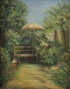 Unbekannte/r Künstler/in (20.Jh.) - Gärtner im Blumengarten, Öl auf Platte, unsigniert, ca. 50 x 40