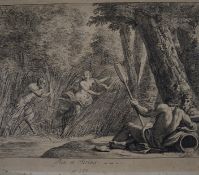Picart, Bernard (1673-1733) - "Pan et Sirinx", Radierung nach Nicolas Poussin (1594-1665), Plattenm