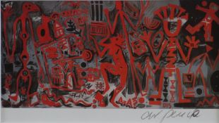 Penck, A.R. (*1939) - "DIS" (1982), handsignierte Kunstpostkarte, im Passepartout unter Glas gerahm