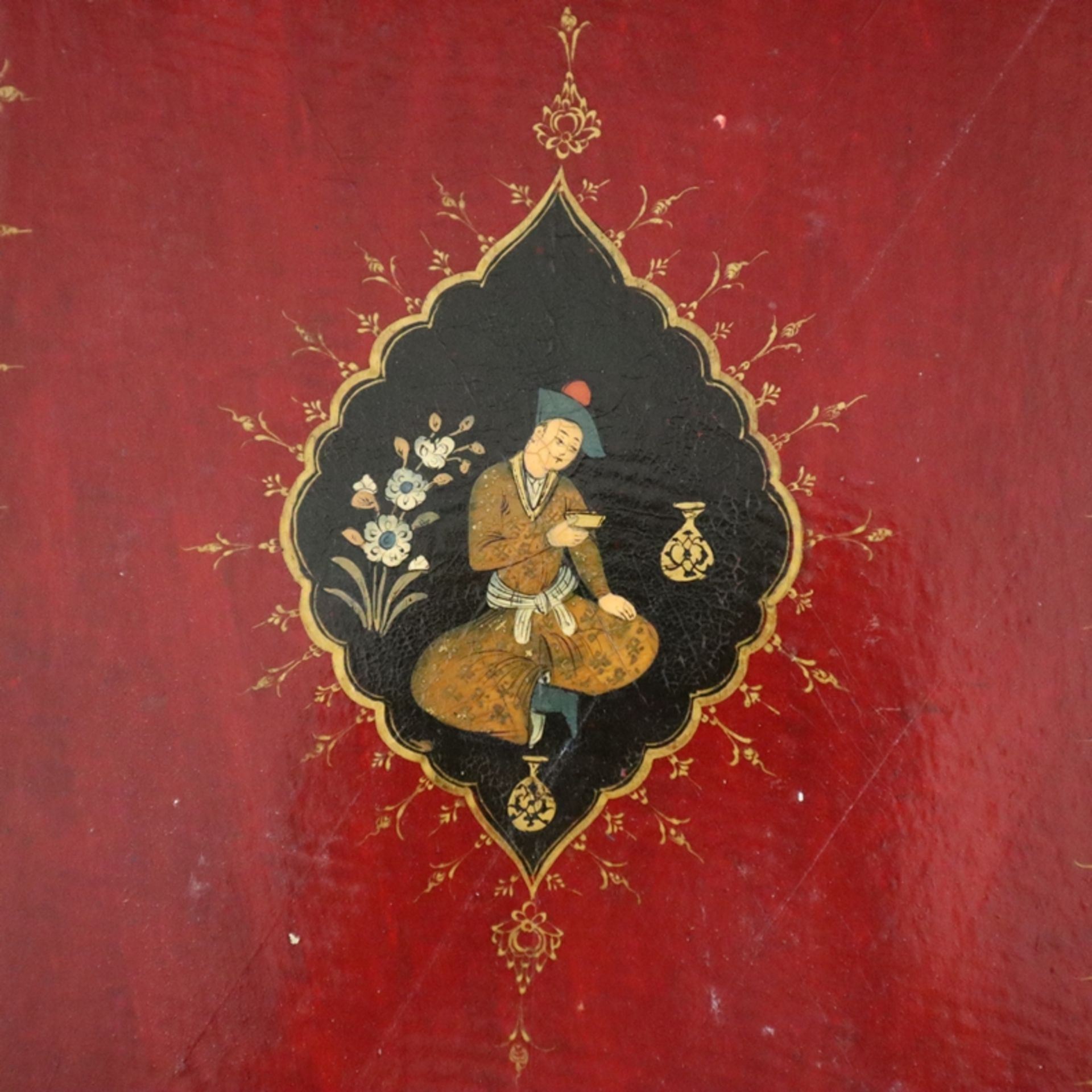Bucheinband mit Lederrücken - Persien, Papiermaché, mit Lackfarben und Gold, Leder, allseits aufwän - Bild 6 aus 10