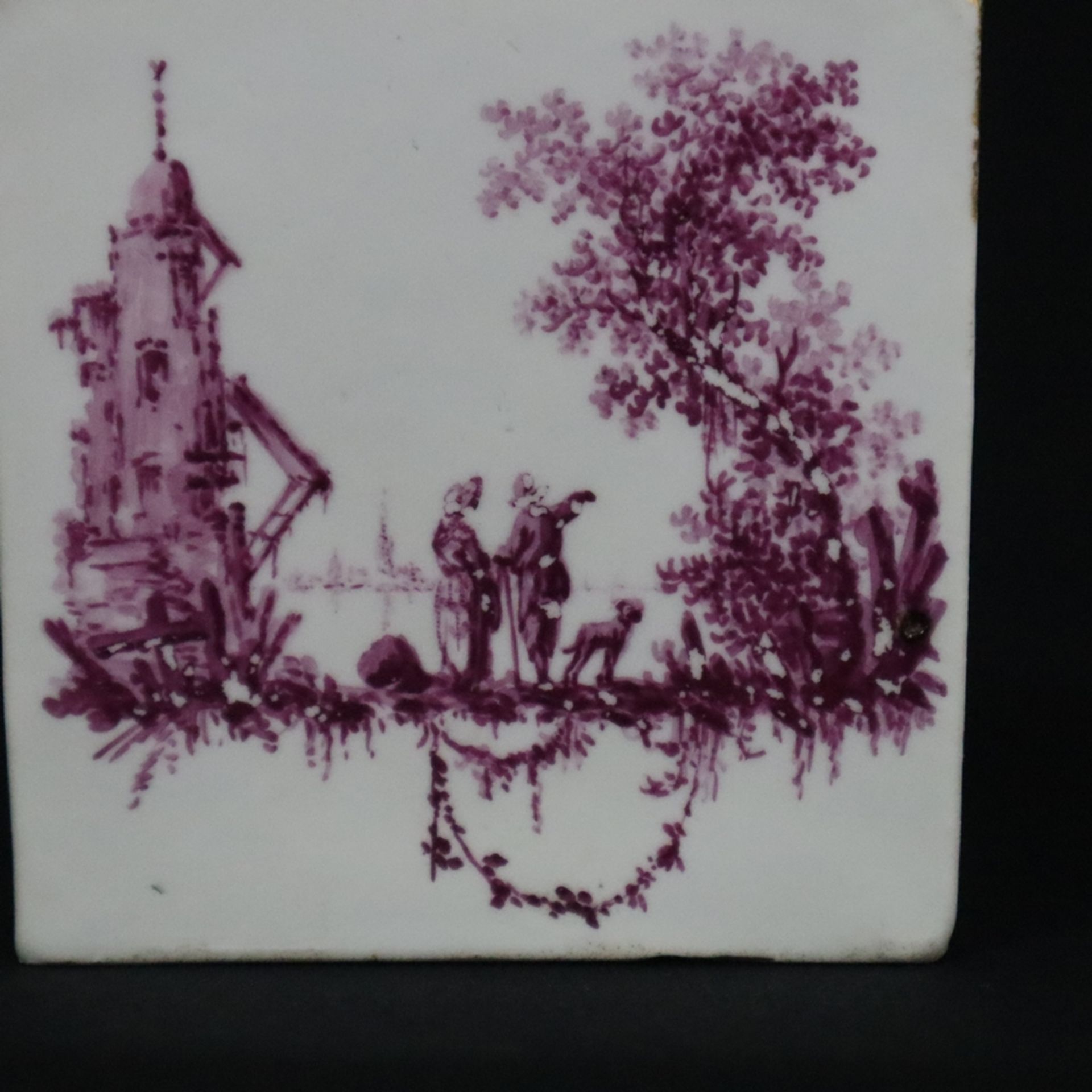 Zwei Teedosen - 18. Jh., Porzellan, purpurrote Camaieumalerei, 1x Höchst um 1760, zylindrischer Kor - Bild 7 aus 10
