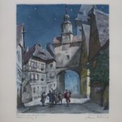 Böhme, Hans (1905-1982) - "Ständchen am Markusturm. Rothenburg", handkolorierte Radierung, in Blei