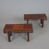 Zwei Paare Holzsockel für Miniaturgegenstände - China, Wurzelholzfurnier, kleine Sockel, 2x zweistu