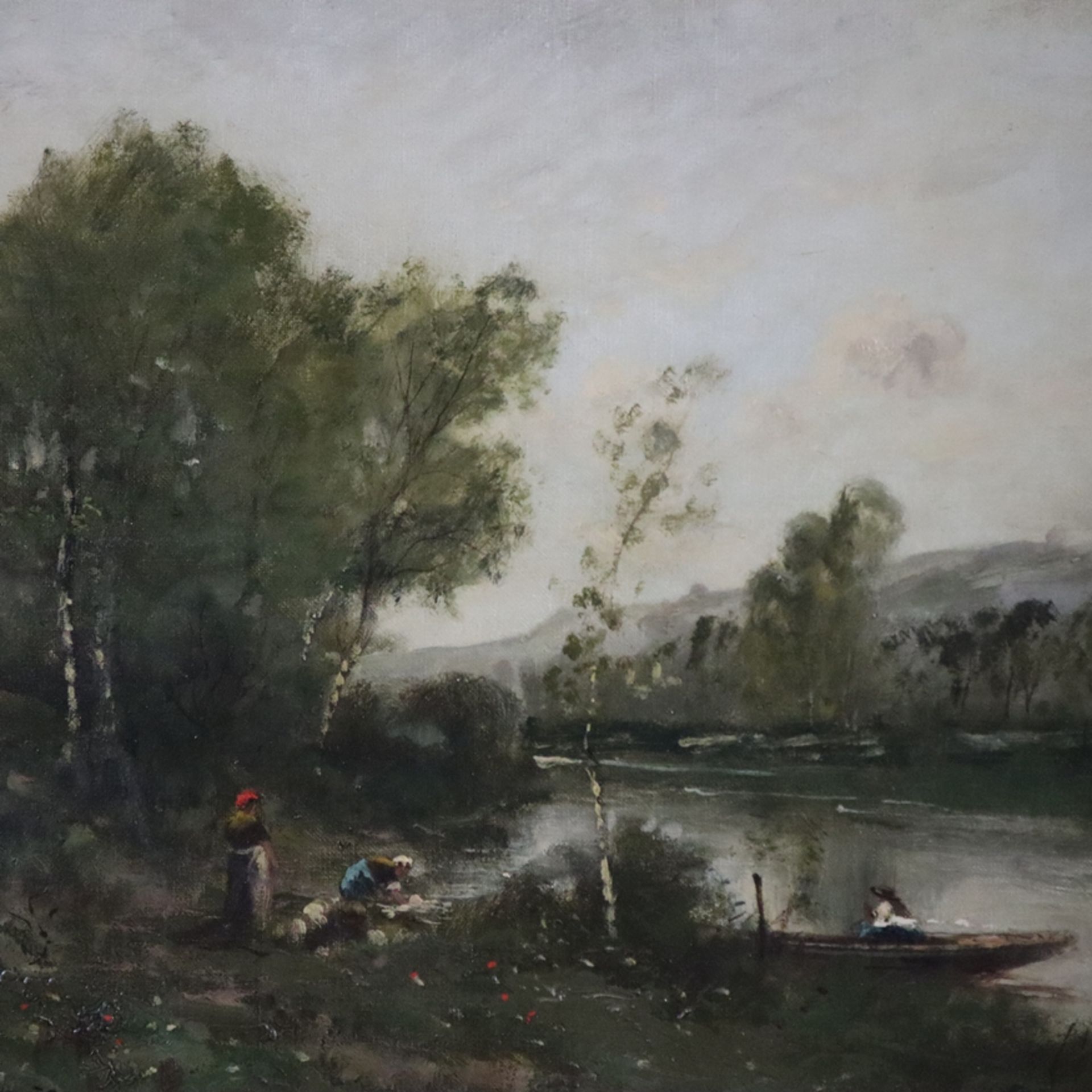 Landschaftsmaler/in - wohl Frankreich 20.Jh. / Einfluss der Schule von Barbizon - Flusslandschaft, - Image 3 of 14