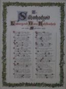 Gratulationsurkunde zur Silberhochzeit - 19.Jh., handgeschriebene und künstlerisch verzierte Urkund