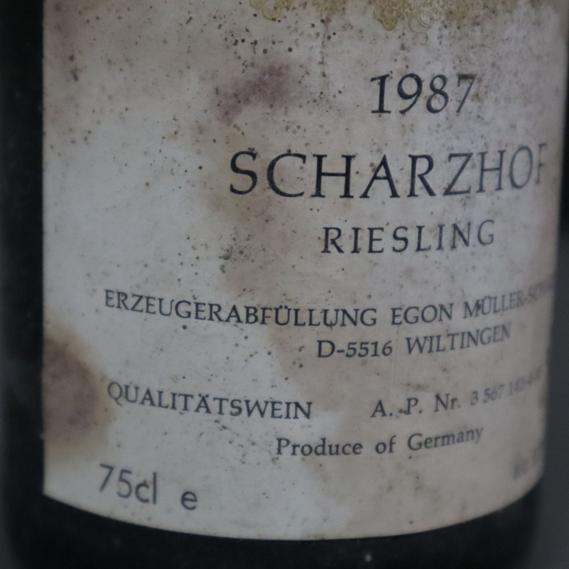 Wein - 3 Flaschen 1987 Egon Müller 'Scharzhof' Riesling, Mosel, Germany, 75 cl, Füllstand: Top Shou - Bild 6 aus 7